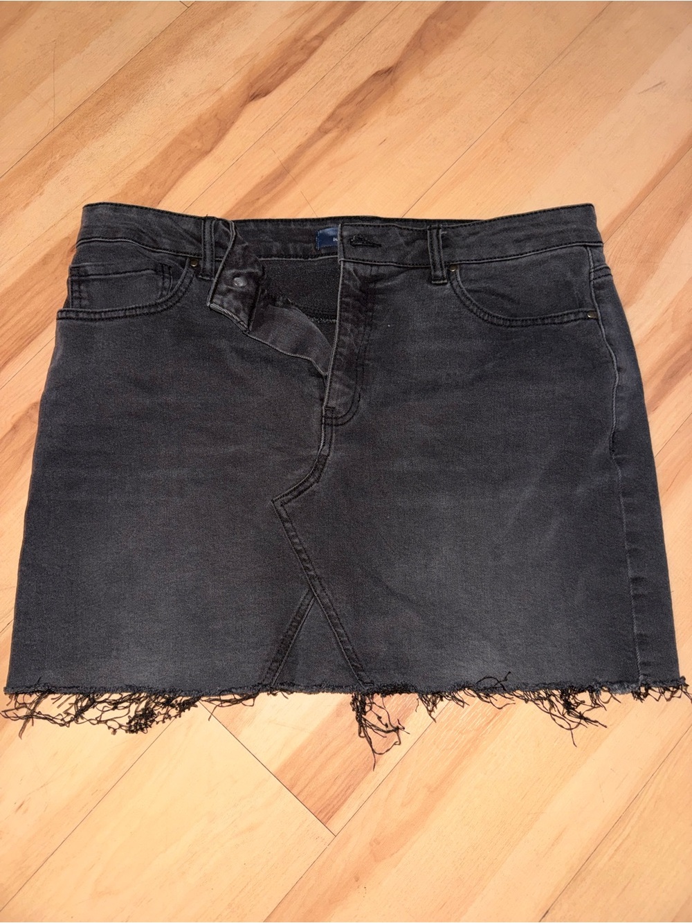 Black Denim Mini Skirt with Raw Hem